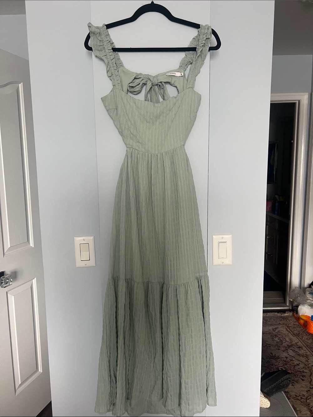 Lush Sage Green Ruffle Strap Maxi Dress